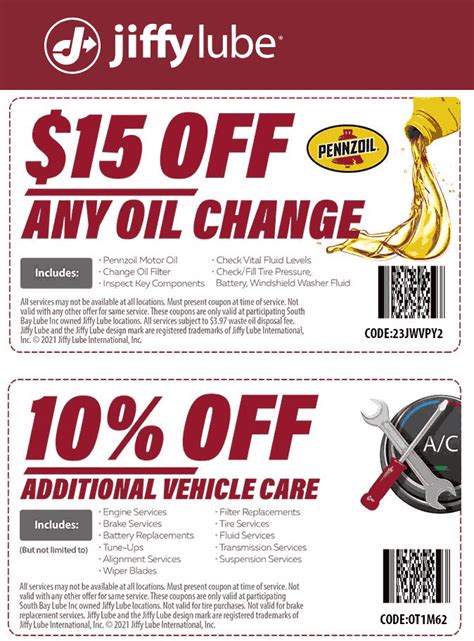 Jiffy Lube Coupons 15 Off Printable
