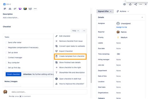 Jira Checklist Template