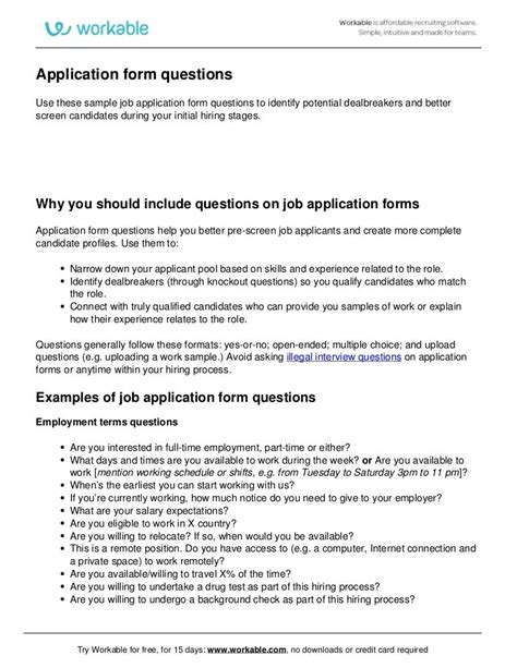 Job Application Form Questions And Answers Epub