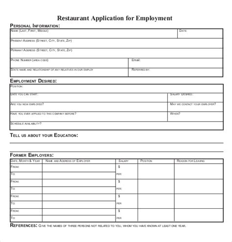 Job Application Template For Restaurant