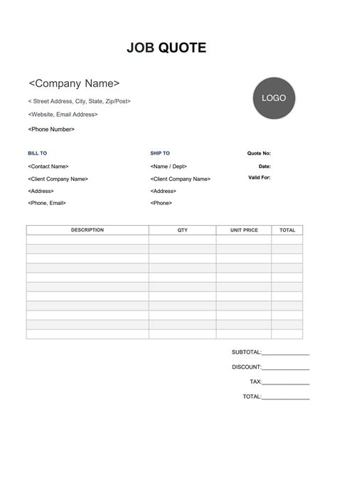 Job Quote Template Free