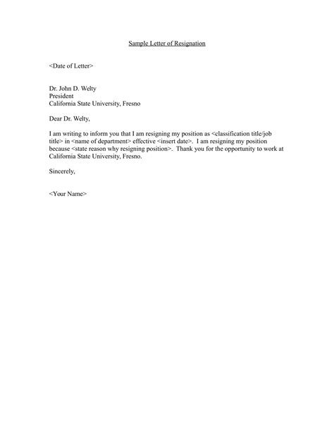 Job Resignation Letter Template