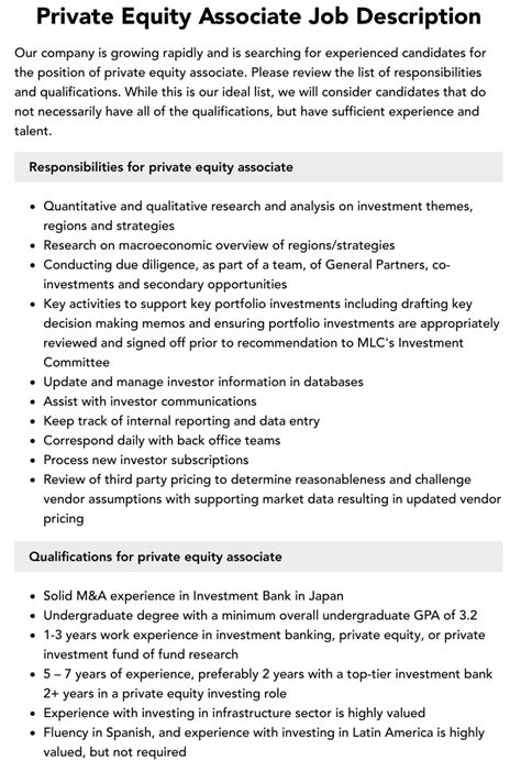 Jobs for Private Equity Associates: A Comprehensive Overview