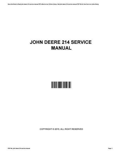 John Deere 214 Service Manual Download Ebook Epub