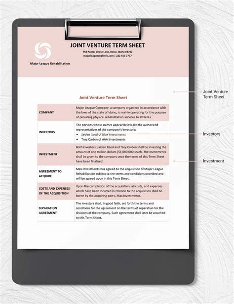 Joint Venture Term Sheet Template Word