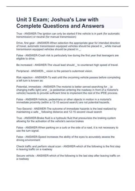 Joshua's Law Unit 3 Exam: Comprehensive Preparation Guide