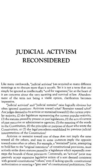 Judicial Activism Reconsidered Essays in Public Policy Reader