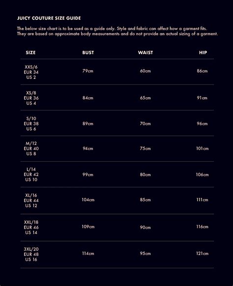 Juicy Couture Tracksuit Size Chart