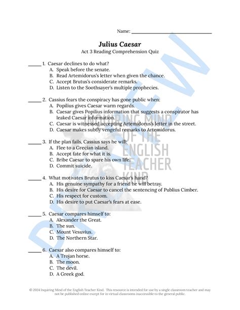 Julius Caesar Act 3 Answer Key PDF