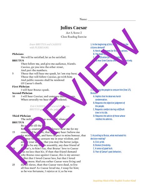 Julius Caesar Act 3 Answer Key Plt3 PDF