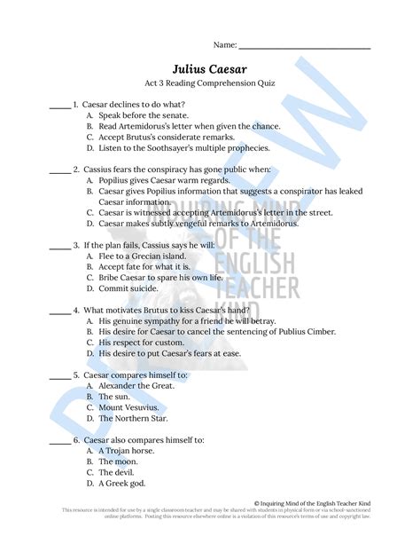 Julius Caesar Act 3 Quiz Answer Key PDF