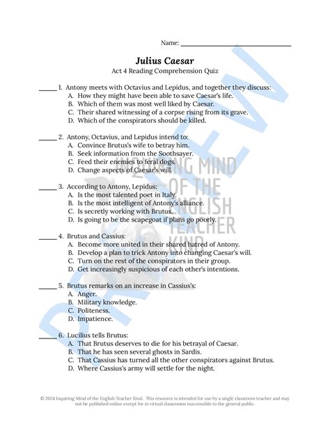 Julius Caesar Act 4 Exam Answer Key Reader