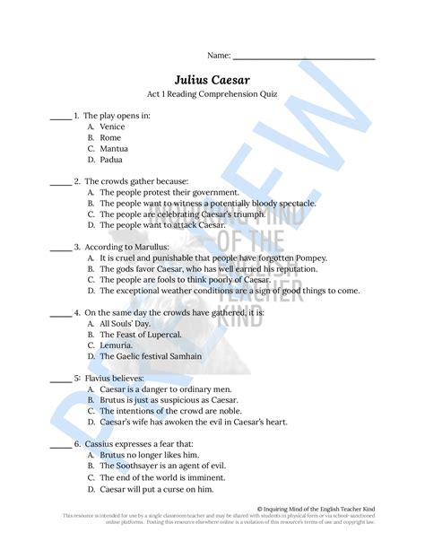 Julius Caesar Secondary Solutions Answer Key Doc