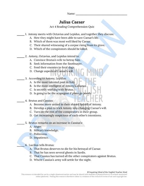 Julius Caesar Test Questions And Answers Doc