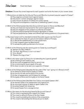 Julius Caesar Unit Test Answer Key Reader