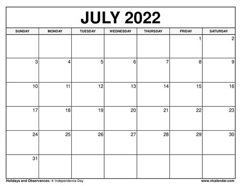 July Calendar 2022: Essential for Planning