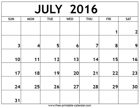 July Printable Calender