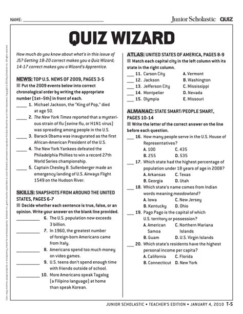 Junior Scholastic Quiz Wizard Answers April 142014 Doc