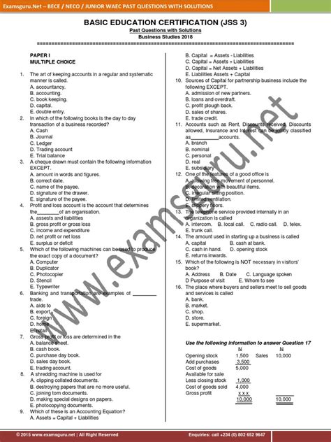 Junior Waec Question And Answer Business Studies 2014 Doc