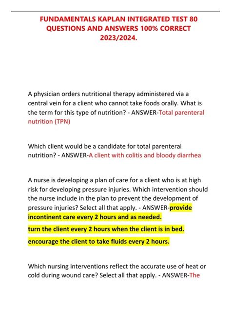 KAPLAN INTEGRATED NURSING TEST ANSWERS PSYCHOSOCIAL Ebook Doc