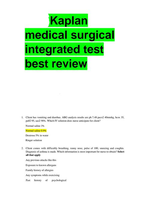 KAPLAN MEDICAL SURGICAL 2 INTEGRATED TEST Ebook Doc