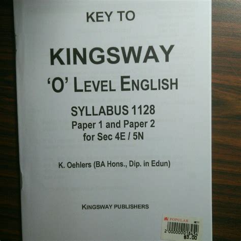 KINGSWAY O LEVEL ENGLISH ANSWER KEY Ebook PDF