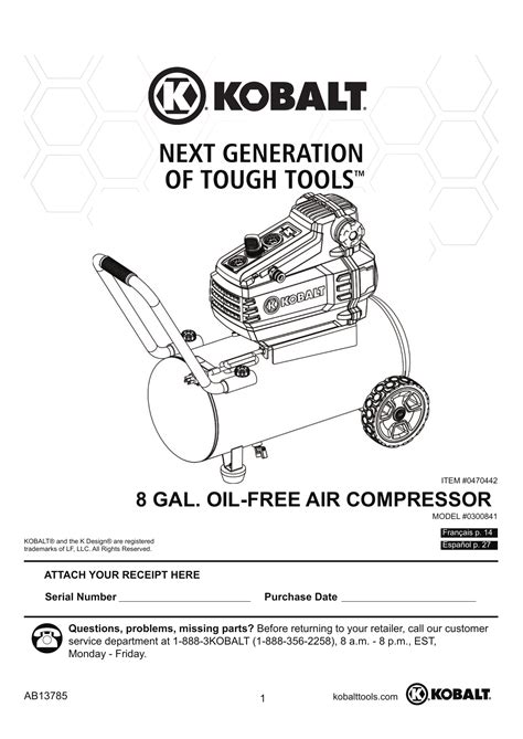 KOBALT AIR COMPRESSOR PARTS MANUAL Ebook Kindle Editon