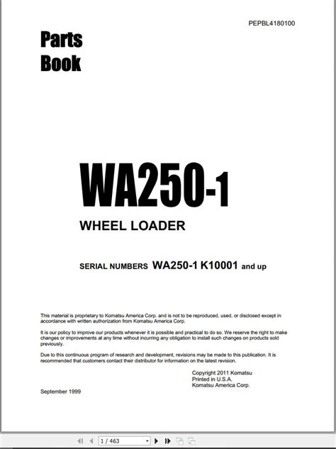 KOMATSU WA250 WHEEL LOADER PARTS MANUAL Ebook Epub