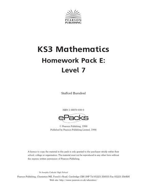 KS3 MATHEMATICS HOMEWORK PACK E LEVEL 7 ANSWERS Ebook Doc