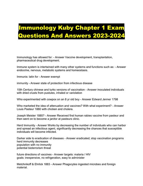 KUBY IMMUNOLOGY ANSWERS TO STUDY QUESTIONS Ebook Doc