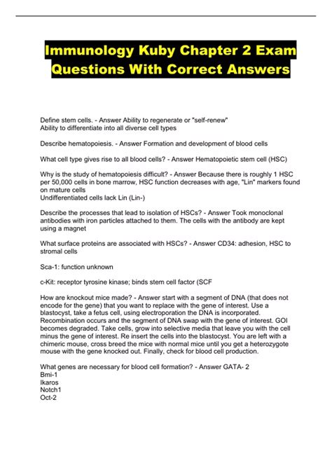 KUBY IMMUNOLOGY ANSWERS TO STUDY QUESTIONS Ebook Doc