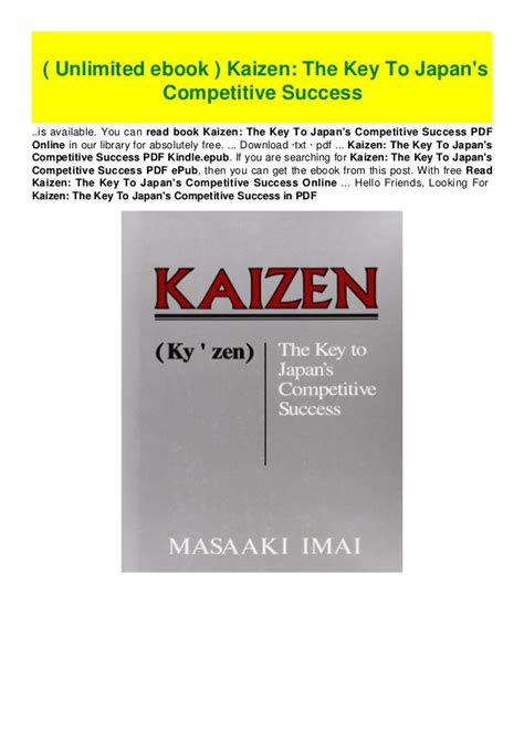 Kaizen The Key to Japans Competitive Success Ebook Doc