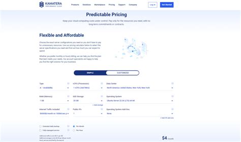 Kamatera pricing comparison table