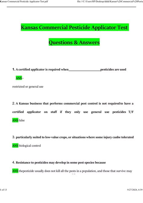 Kansas Private Pesticide Applicator Test Answers Ebook PDF