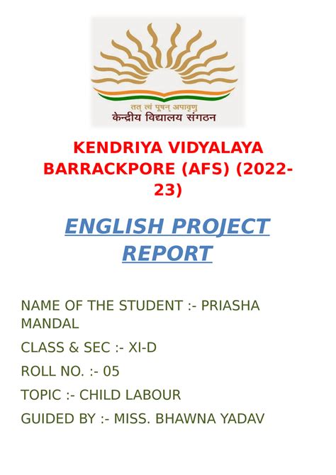 Kendriya Vidyalaya Projects Answers Reader