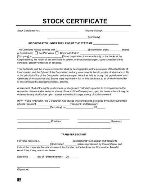 Key Elements of a Stock Certificate Template