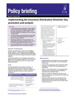 Key Elements of the Insurance Distribution Directive (IDD)