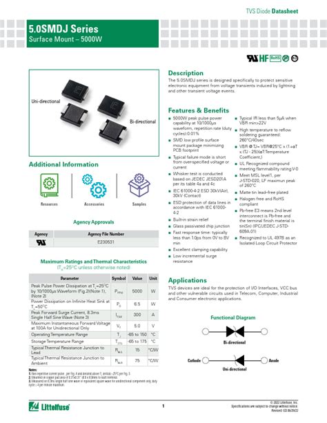 Key Features of the 5.0SMDJ40A