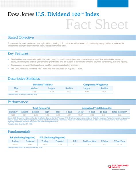 Key Features of the Dow Jones Dividend 100 Index