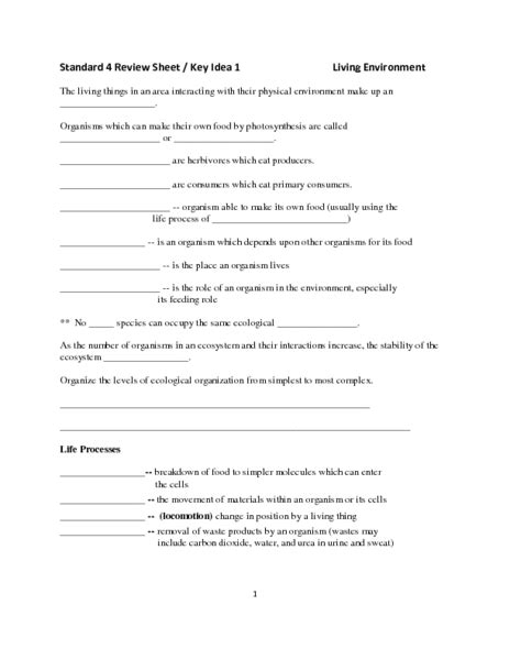 Key Idea 6 Stard 4 Review Sheet Living Environment Answers Kindle Editon