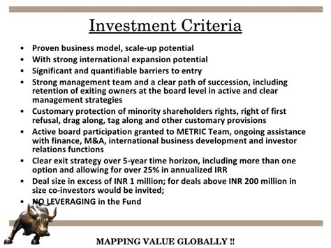 Key Investment Criteria: