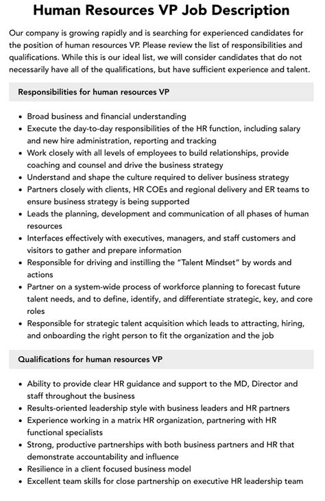 Key Responsibilities of a VP HR