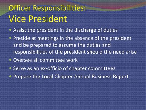 Key Responsibilities of a Vice President: