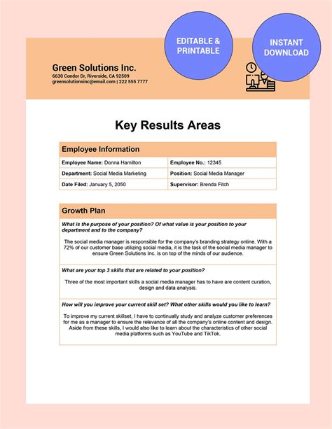 Key Results Area Template