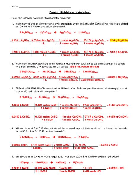 Key Solutions For The Stoichiometry Practice Worksheet Kindle Editon