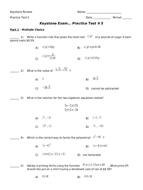 Keystone Test Answers Kindle Editon