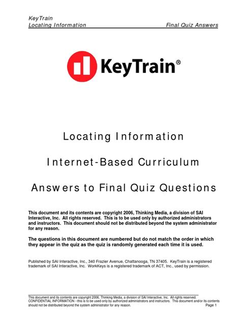 Keytrain Locating Information Level 5 Answers Kindle Editon