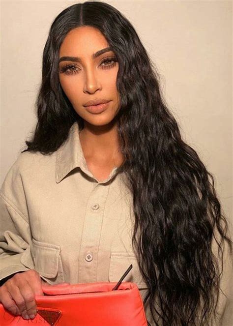 Kim Kardashian Hairstyle 100% Human Hair Long Wavy Black 22 Inches Full Lace Wig