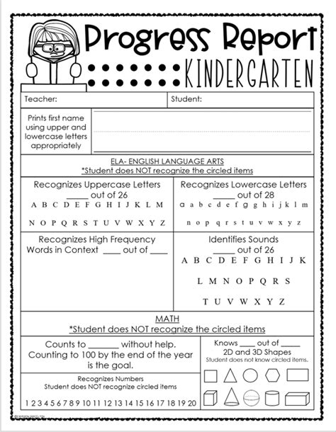 Kindergarten Progress Report Template