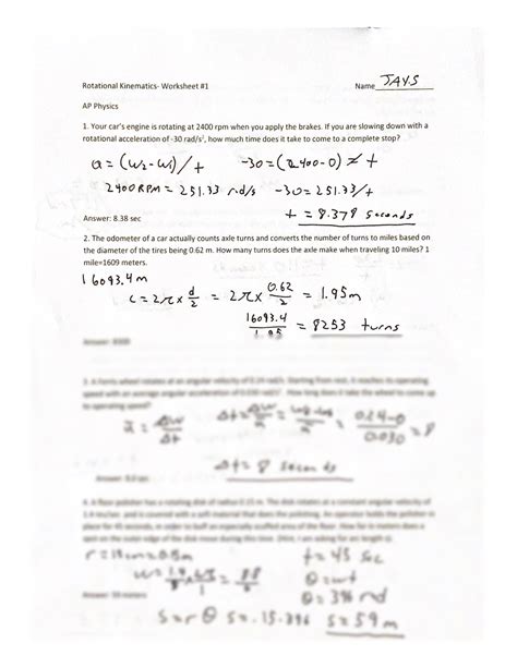 Kinematics Worksheet AP Physics 1: Master the Motion